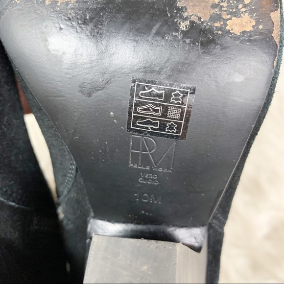 PELLE MODA Genuine Black Suede Chunky Stacked Heel Pointed Toe Zip Ankle Boots - Picture 11 of 12